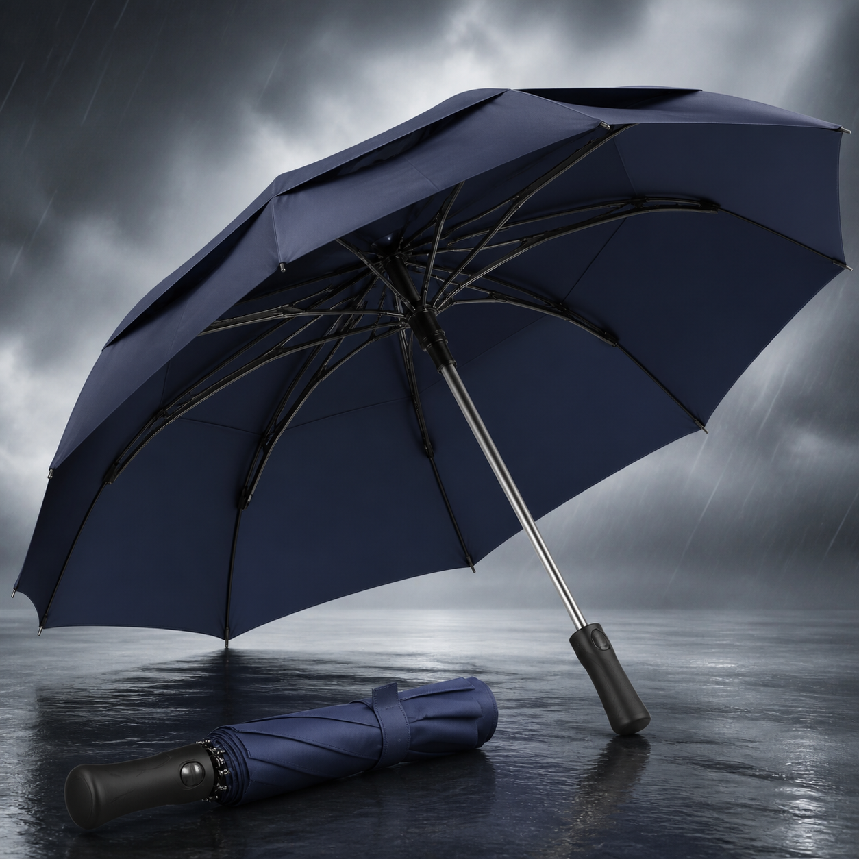 reinforced folding umbrella for wind and rain