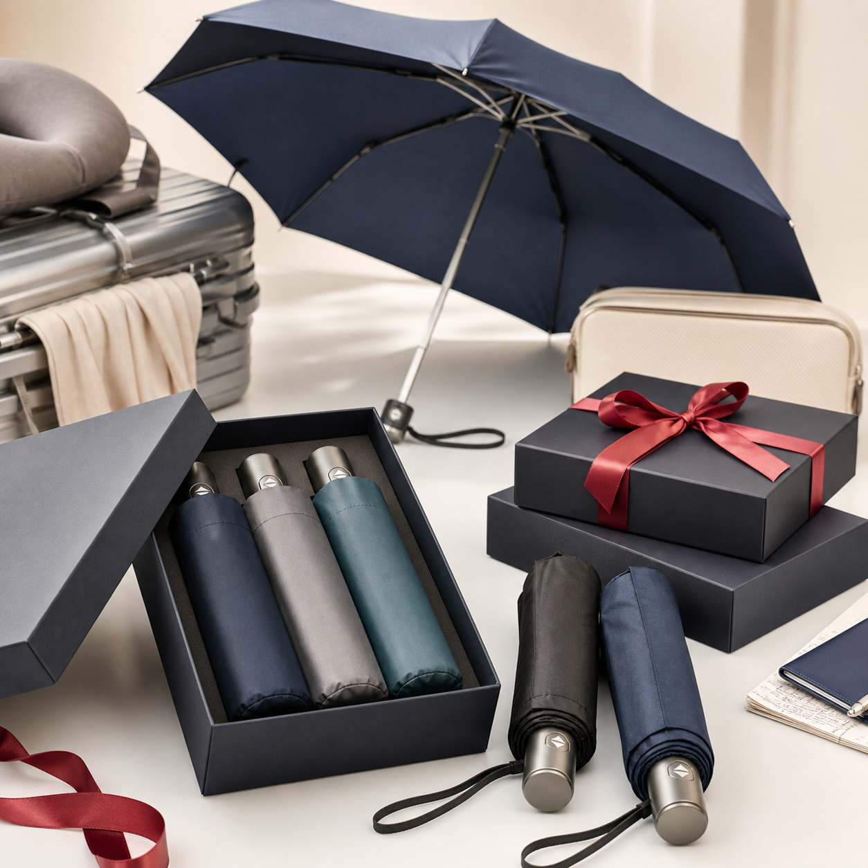 Folding umbrellas for travel and gift programs